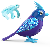 A blue DigiBird with a spikey tuft on it's head next to a light blue whistle.