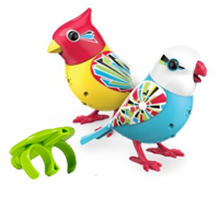 Two pretty DigiBirds next to a green whistle.
