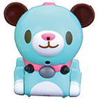 A teal bear Micro Pet-i with a pink collar.
