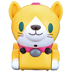A yellow cat Micro Pet-i with a pink collar.