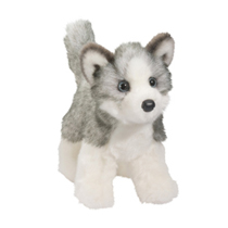 A very fluffy husky plush.