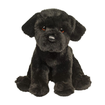 An adorable black lab plush sitting down.