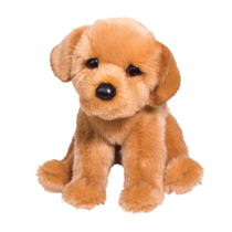 An adorable golden retriever plush sitting down.