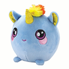 A round blue unicorn plush.