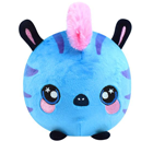 A round blue zebra plush with a pink mane.