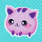 A round purple cat plush.