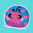 A round pink and blue ladybug plush.
