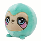 A round teal sloth plush.