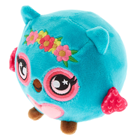 A round blue and pink owl plushie.