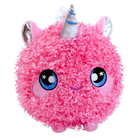A round red unicorn plush.