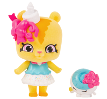 A yellow hamster with a pink bow.