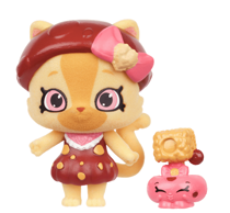 A cat wearing a chocolate and pink colored outfit.