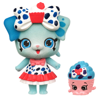A blue puppy with polka dotted clothes and a happy smile!